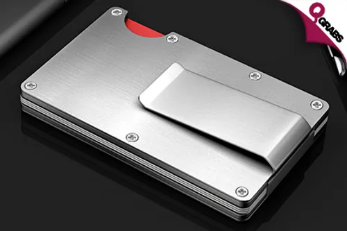 For QR59 Keep your Cards & Cash Safe in a Metallic Card Holder with a Spring Steel Money Clip! (QR99 Value)